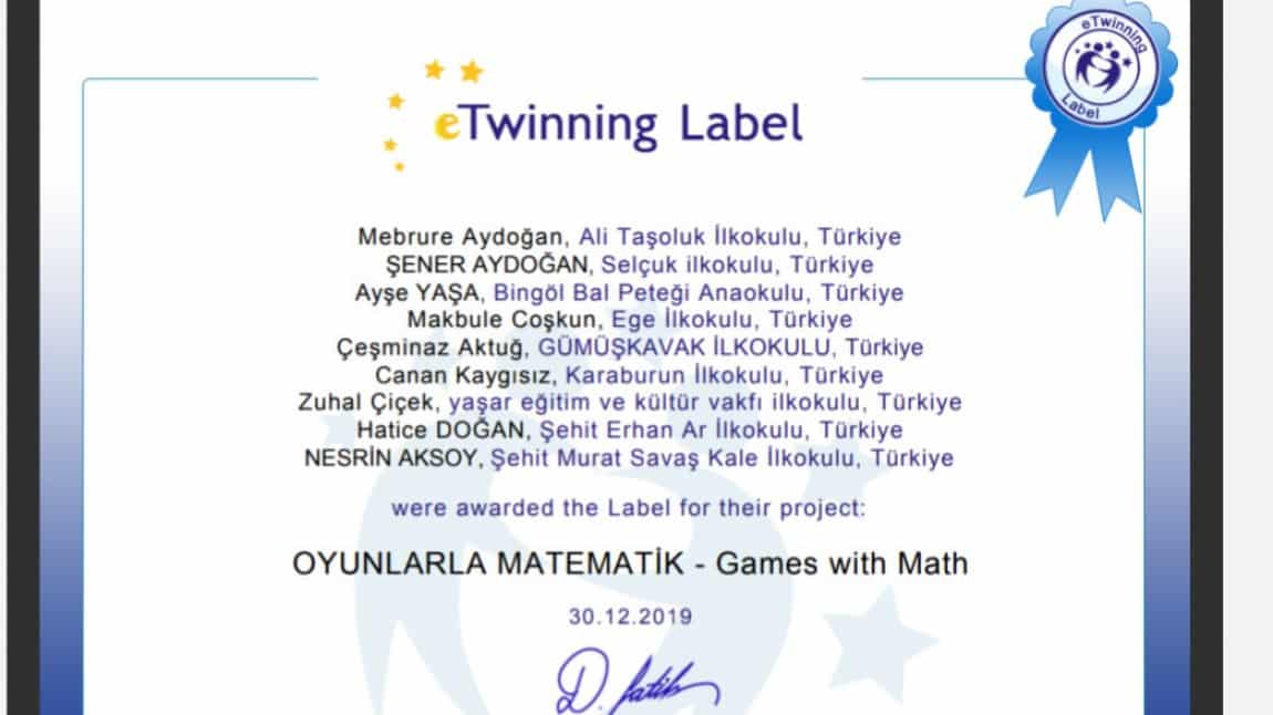 1f Oyunlarla Matematik Adlı  E-Twinning Projesine Başlıyor